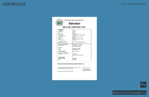 Salvador Personenstandsurkunde (Sterbeurkunde) – Word- und PDF-Beispielansicht